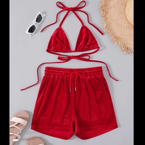 SHEIN Other - Red tie backless halter top with High-rise drawstring shorts. Size XS NWT